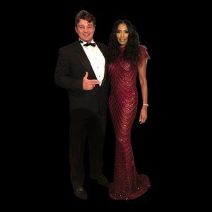 Couture Ball Gown Prom Dress Maroon Sequin Sleeveless with Feathers Long Mermaid